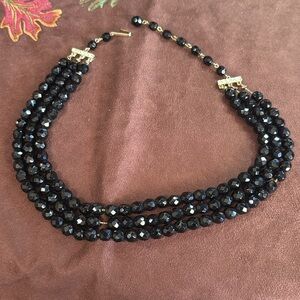 VTG faceted Black  Triple Strand Statement Necklace